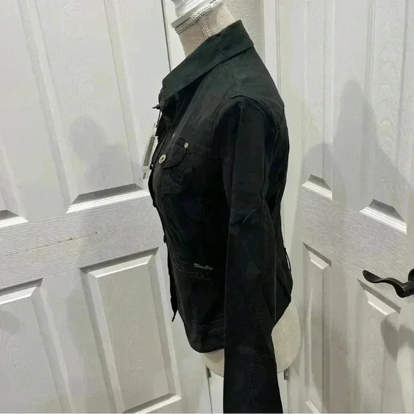 Mayo Chix Italian made, denim Jacket black, button front, fitted NWT - Picture 3 of 13